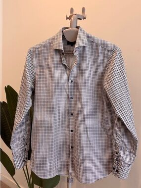 Antthony Men’s White and Black Check Dress Shirt